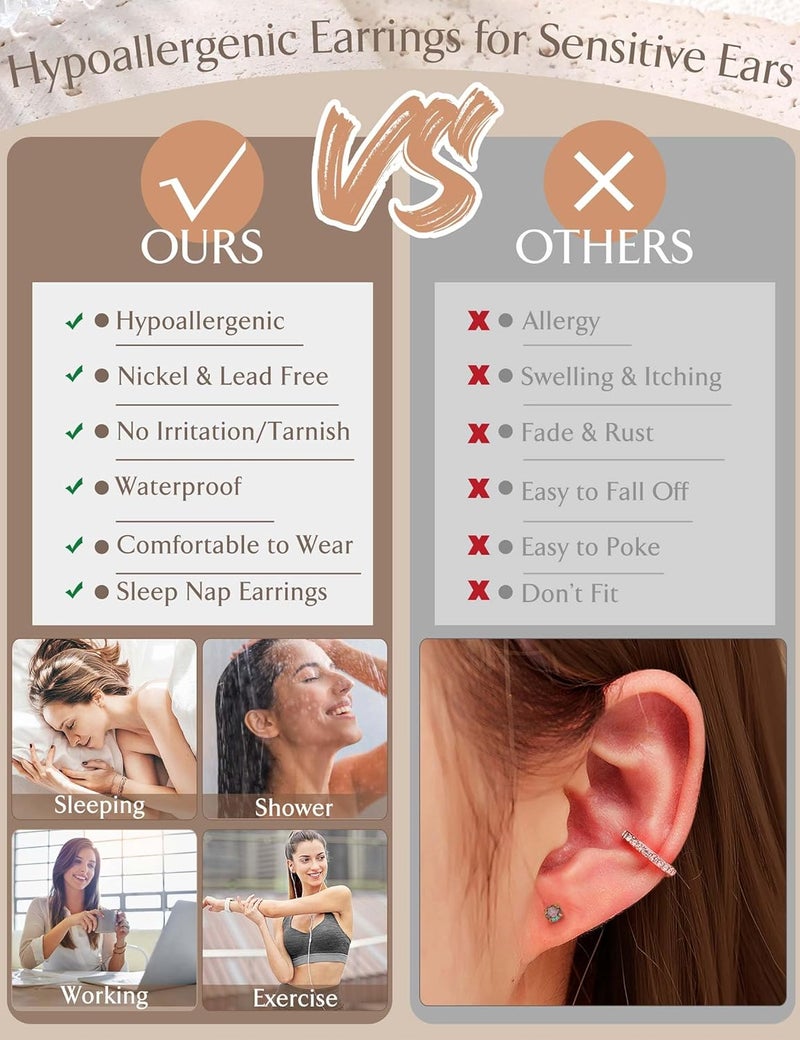 Jstyle Hypoallergenic Stud Hoop Earrings for Women Small Flat Back Surgical Stainless Steel Earrings for Sensitive Ears Trendy Silver Hoops Cartilage Earring Stacks Set Multiple Piercing Jewelry Gifts - Image 5